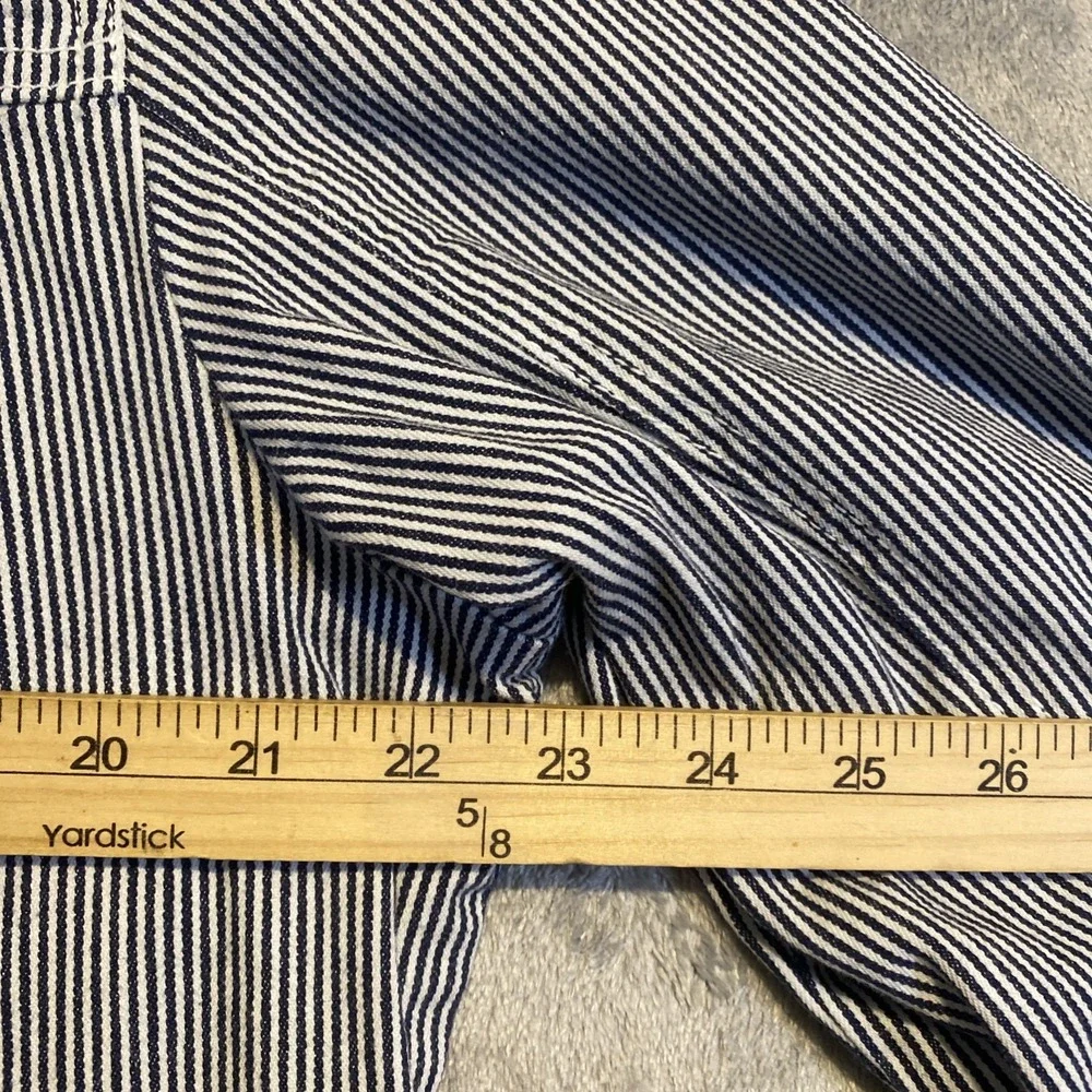 Womens Jacket Sz 1X Blue White Stripes Band Collar  Coastal Beach Preppy Cottage